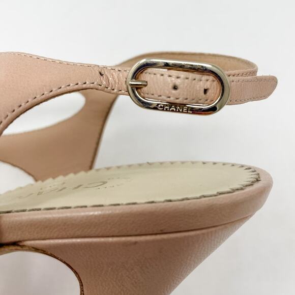 Chanel Neutral Strappy Pearl Detail CC Logo High Heel Sandals size 38.5 US7.5 - Picture 14 of 16